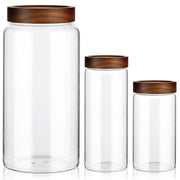 3Pc Acacia Wood Lid Airtight Glass Kitchen Pantry Food Storage Jar