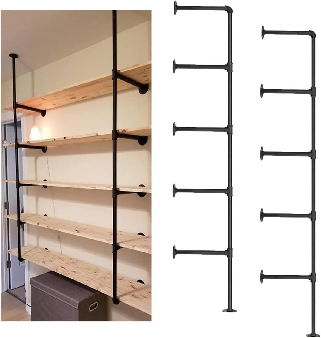 Chenshia 5-Tier Industrial Wall Mount Iron Pipe Shelving Bracket DIY Shelf