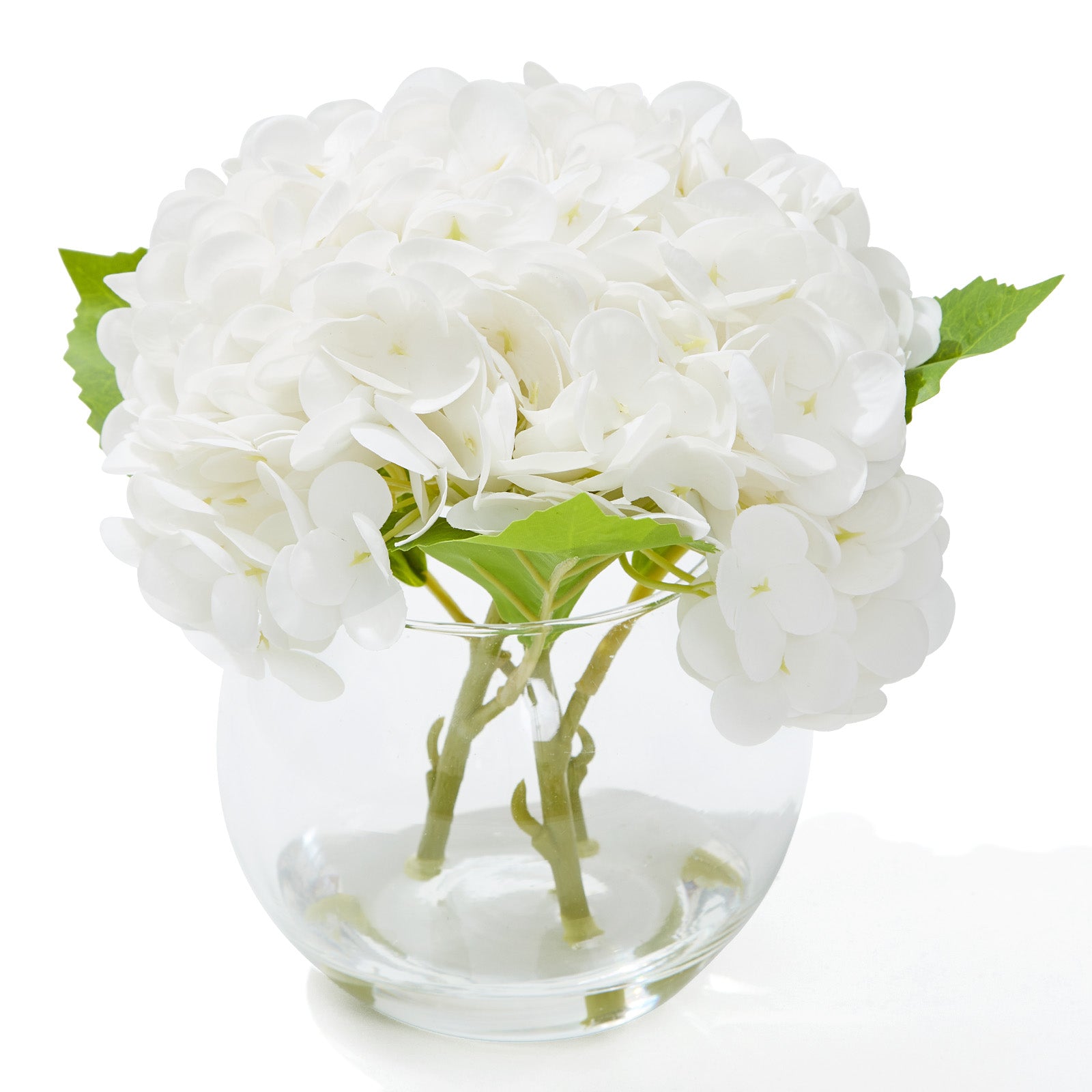 Artificial Hydrangea Flowers with Clear Glass Vase