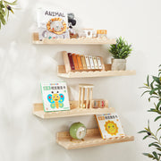 Wooden Wall-Mounted Floating Bookshelf - 4-Pack