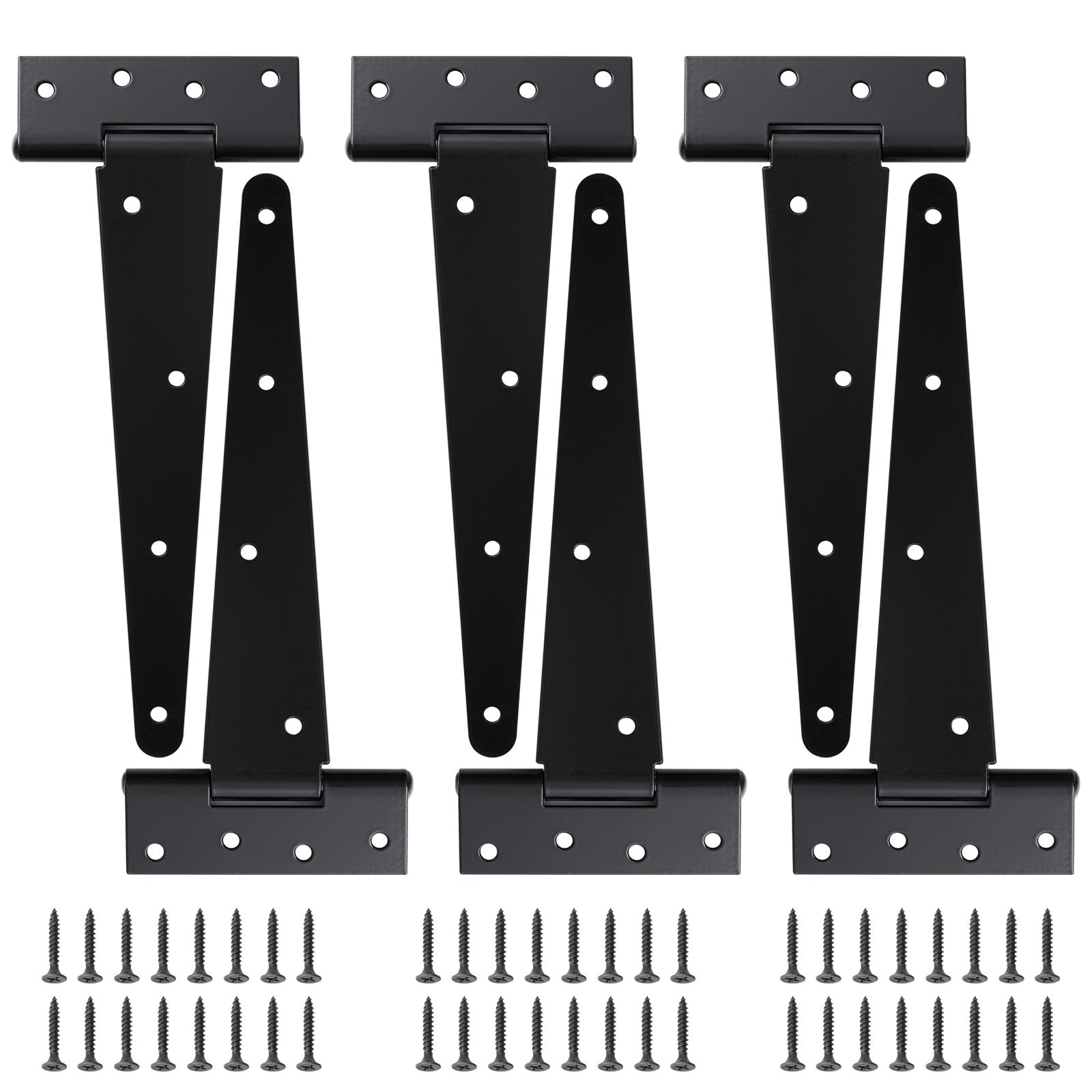 Heavy-Duty Black T-Strap Tee Hinges - 6 Pack