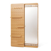 Full-Length Sliding Mirror with Solid Wood Pegboard & Hooks Storage