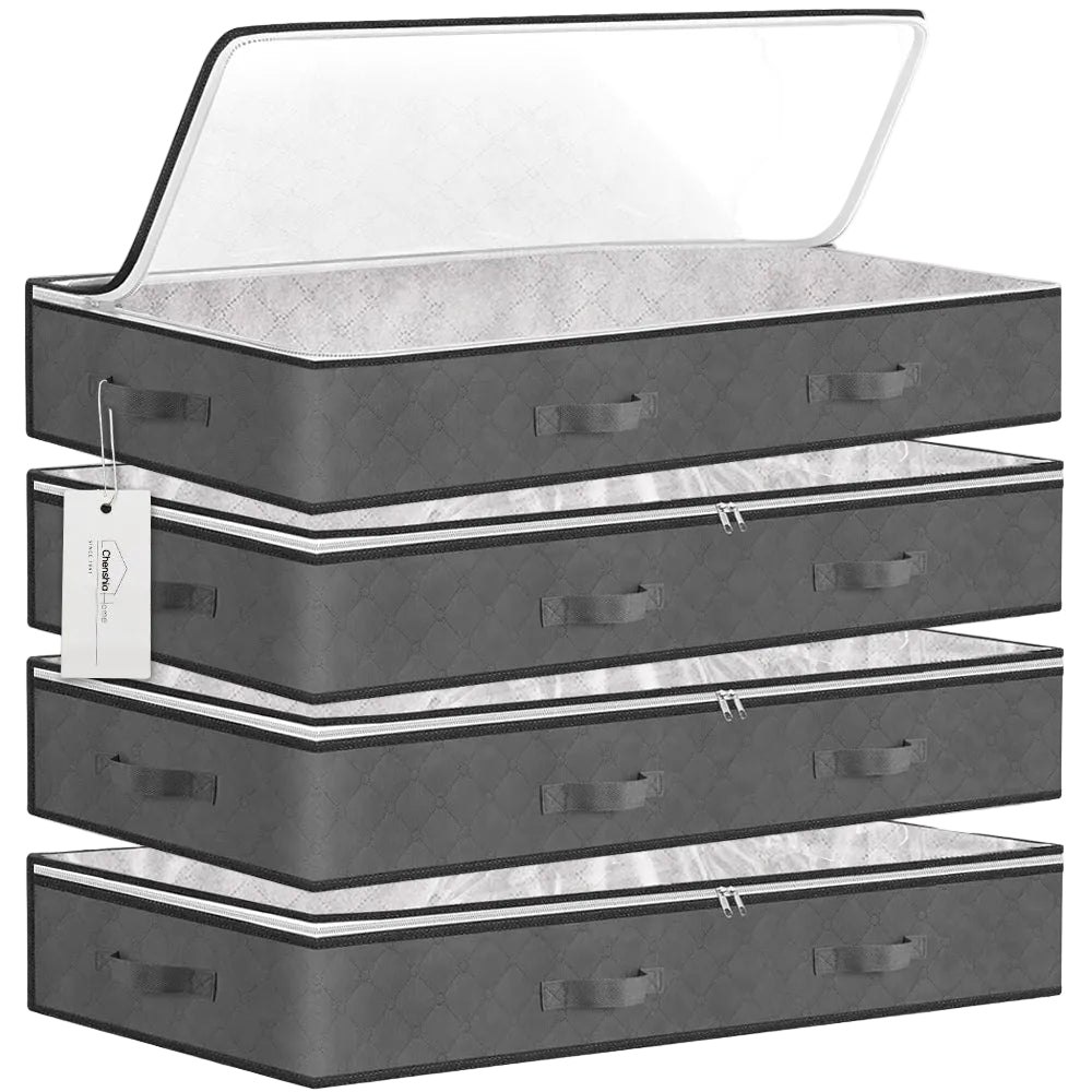 Chenshia 90L Underbed Storage Containers Clothes Blankets Winter & Handles - Grey