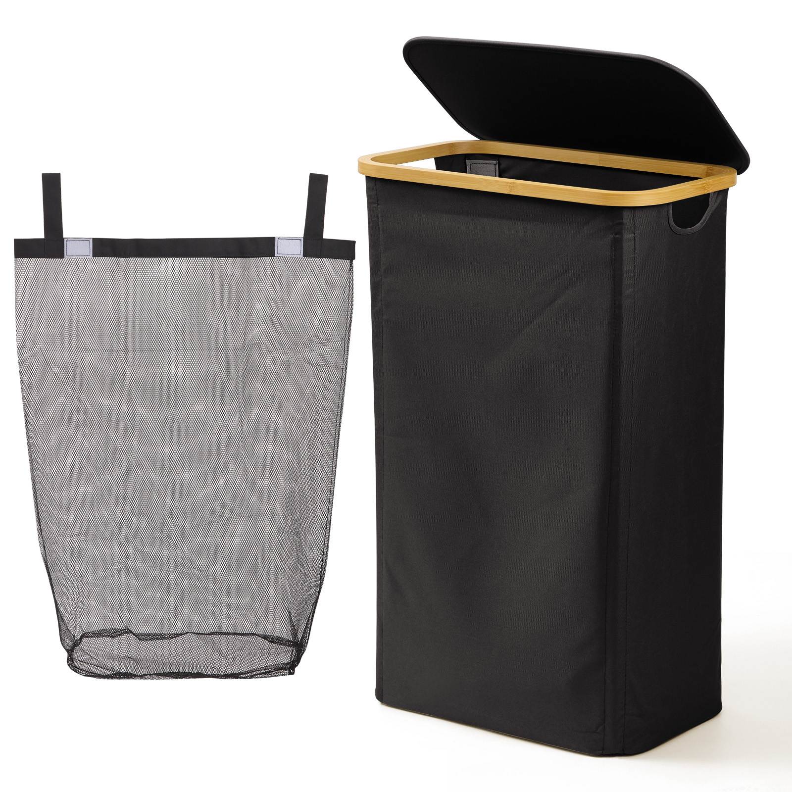 100L Collapsible Laundry Hamper with Lid & Removable Bag - Black