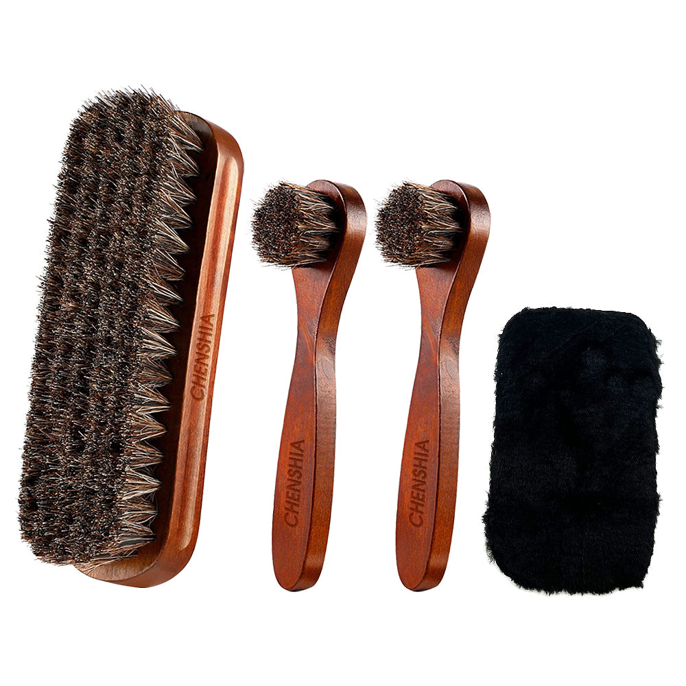 Horsehair Shoe Brush Set Suede Leather Shine Polish Cleaning Kit