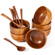 Wooden Poke Bowls Miso Soup Bowl Acai Smoothie Bowl Spoons Set - 6 bowls & 6 spoons