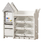 4-Tier Kids Toy Storage Organizer Cabinet with Bins & Drawing Board