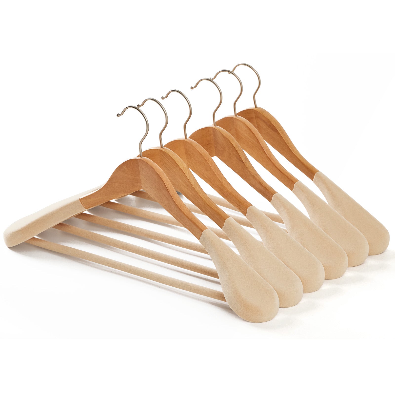 Wide Velvet Wood Hangers Nonslip Clothes Rack for Suit Coat Jacket - Light wood