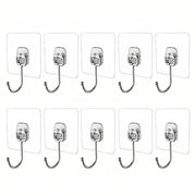 Self-Adhesive Hooks 10 Pack Transparent No Drill Heavy Duty Wall Hangers