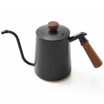 600ml Gooseneck Coffee Kettle Matte Black & Wood Pour Over Brewer