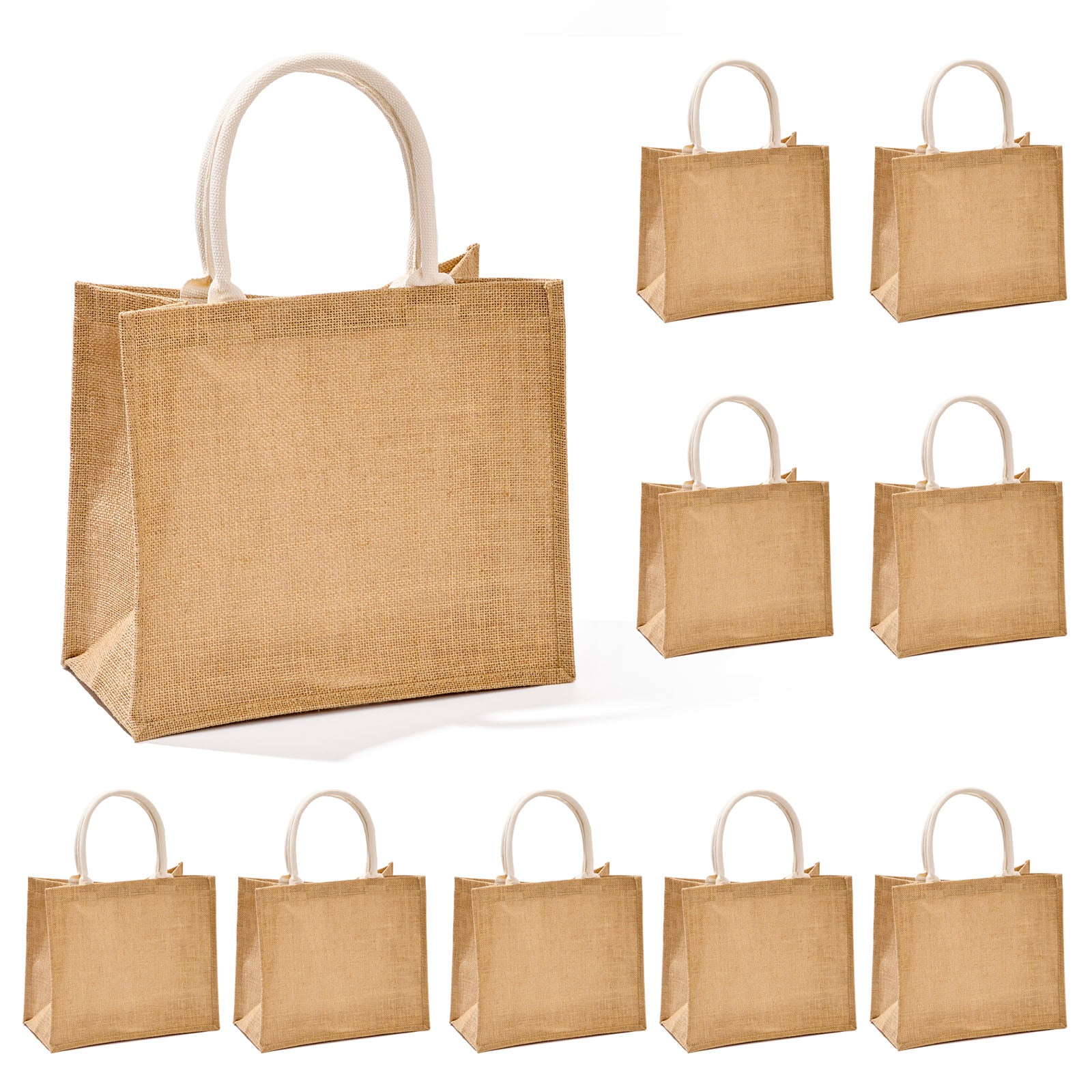 Jute Tote Bag Cotton Rope Handheld Picnic Travel Shopping Bag - 10Pcs