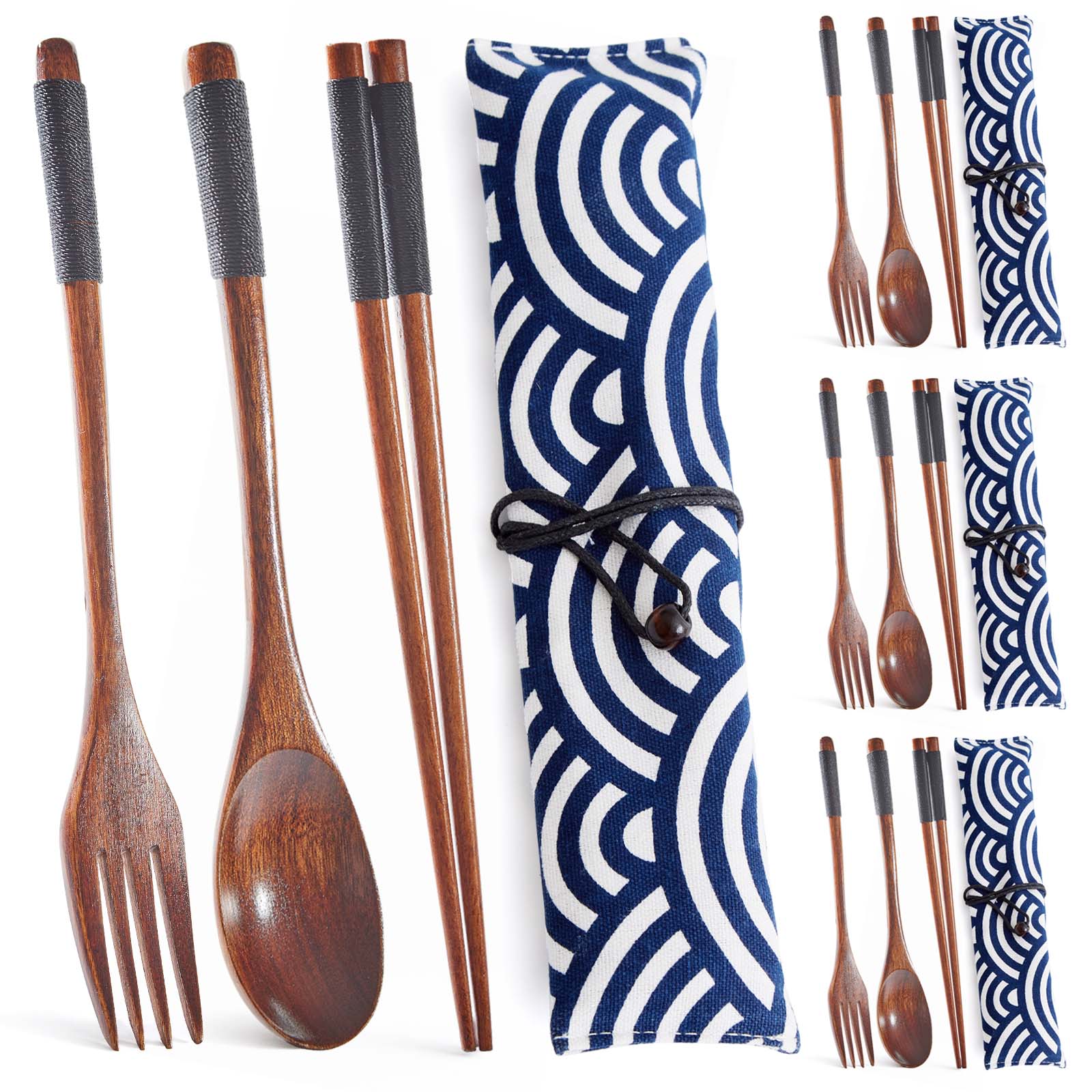 16Pc Ramen Noodle Camping Cutlery Set - Black