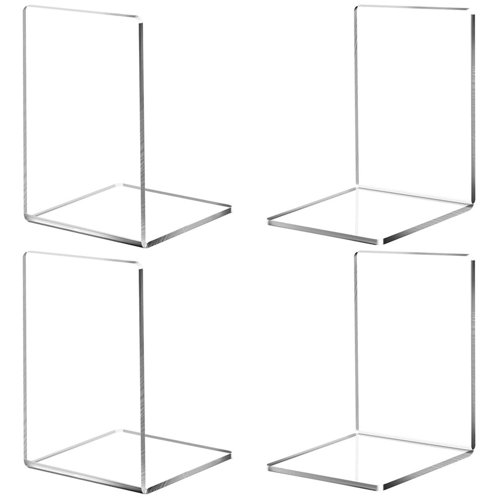 Chenshia -4Pcs Clear Acrylic Bookends For Book Stopper, Shelves, Desk, Home