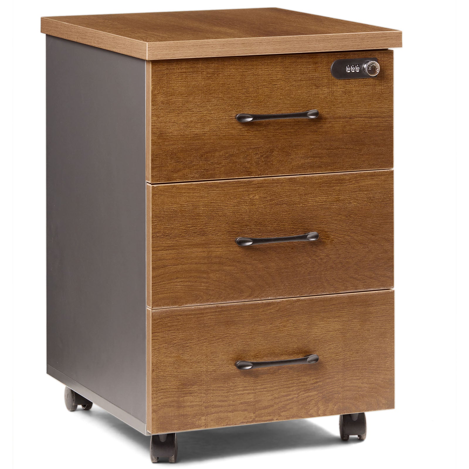 3-Drawer Office Cabinet with Wheels Wood Storage Filing Organizer