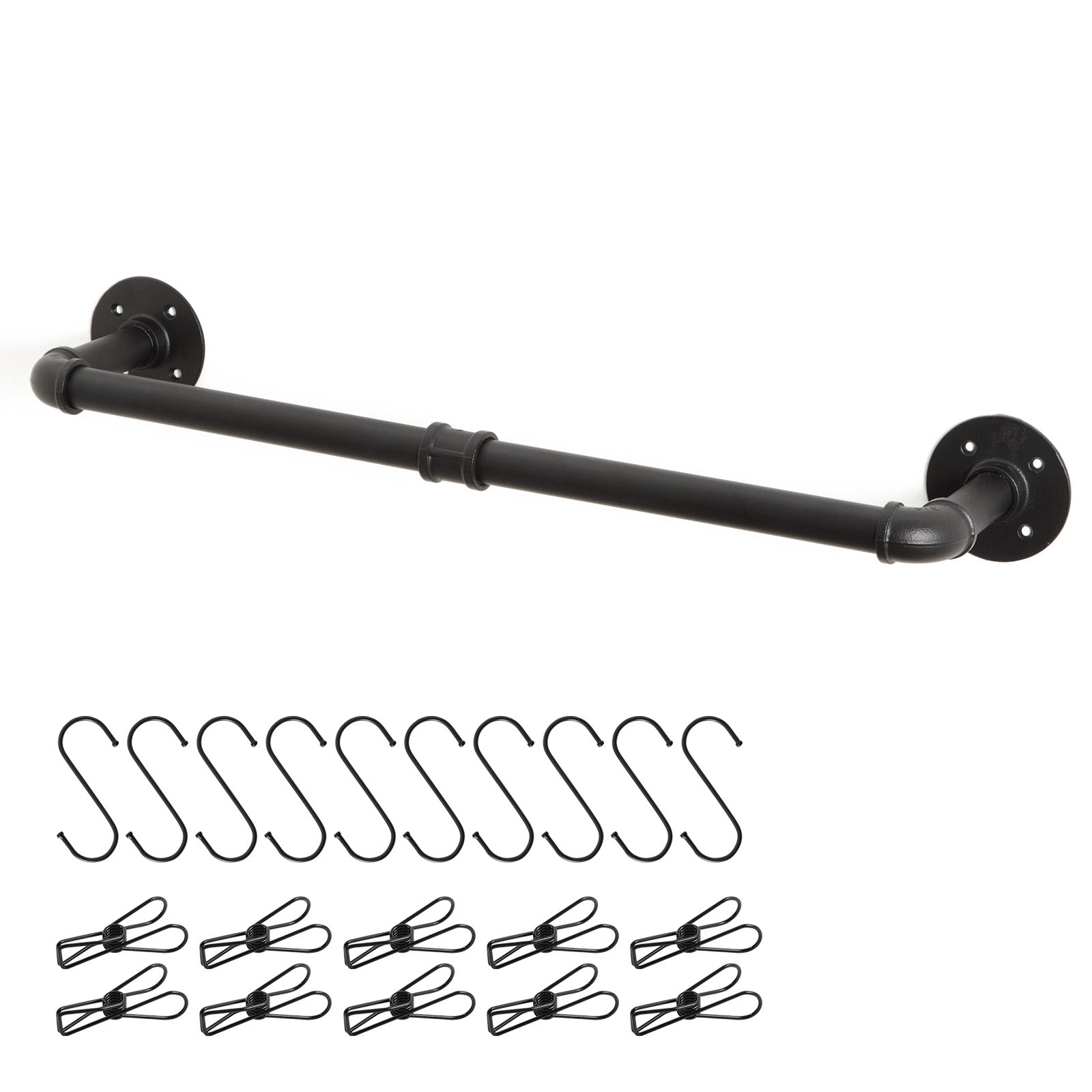 Wall Mounted Clothes Rail 60cm Industrial Black Iron Garment Rack