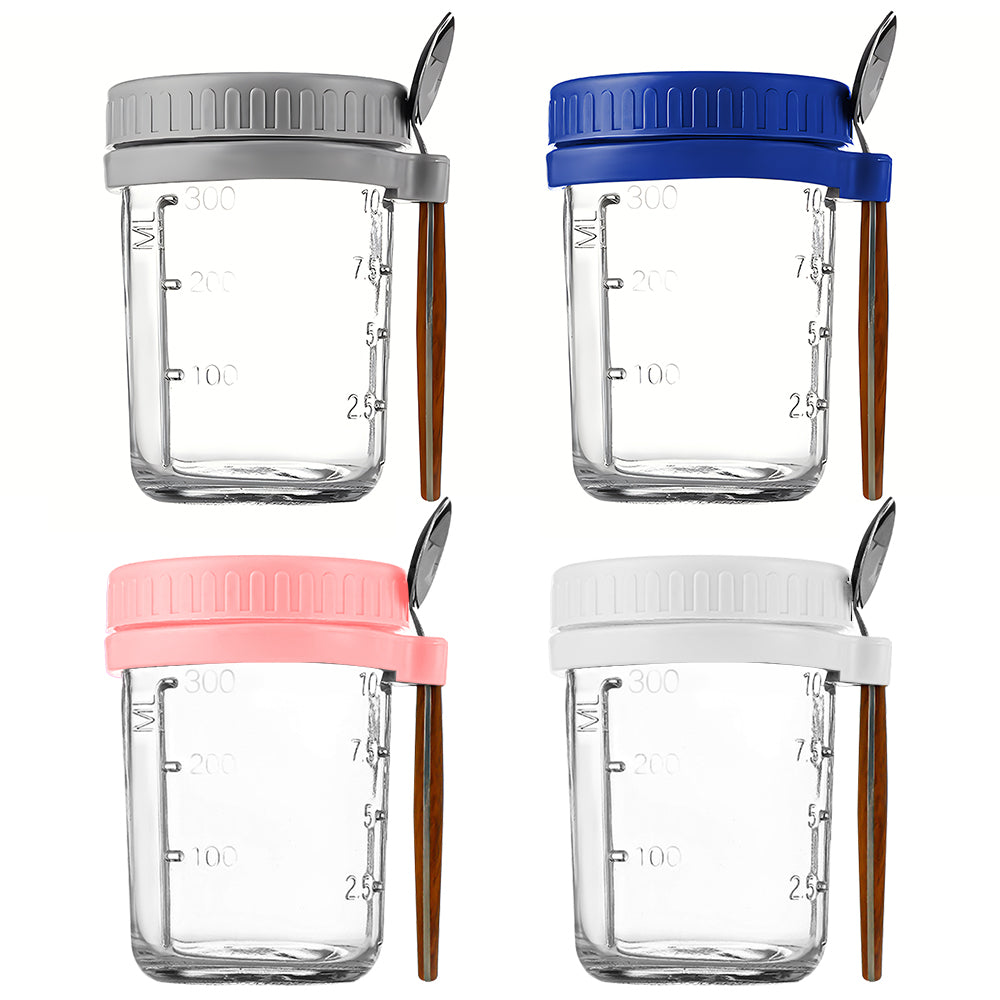 Glass Overnight Oats Jars 350ml - 4 Pack