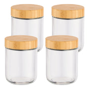 Chenshia 4Pc Overnight Oat Jars Airtight Container Bamboo Lid Glass Food Storage - 470ml