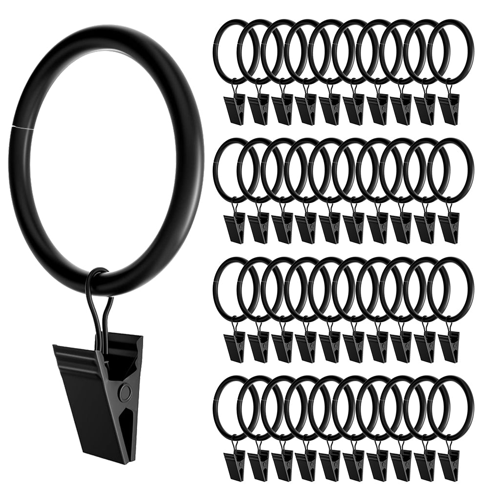 Steel Metal Curtain Rings with Secure Clips - 40Pcs