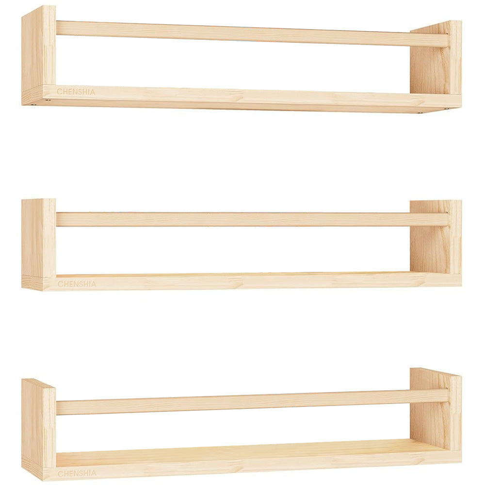 Solid Pine Wood Floating Shelves - 3-Pack