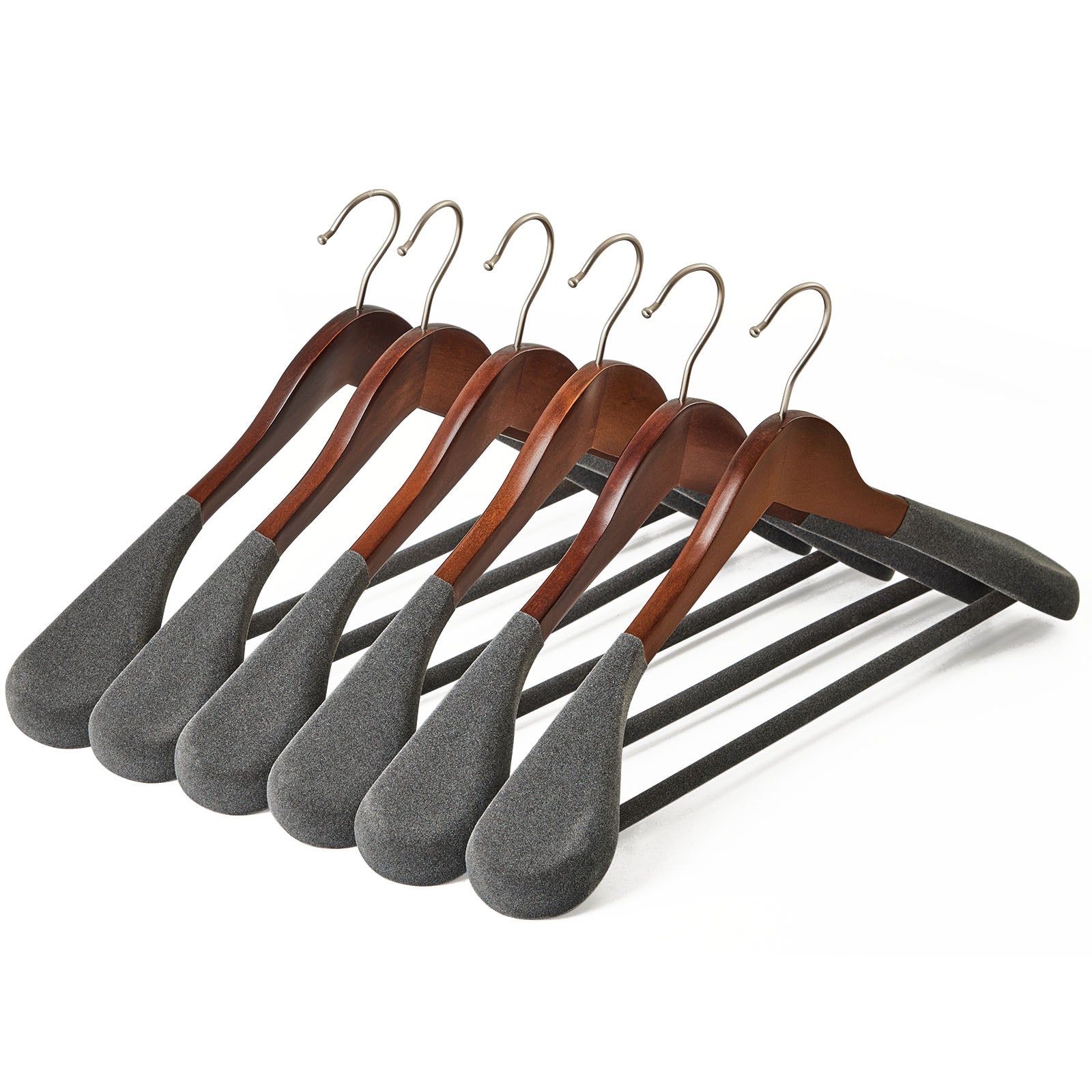Wide Velvet Wood Hangers Nonslip Clothes Rack for Suit Coat Jacket - Dark brown