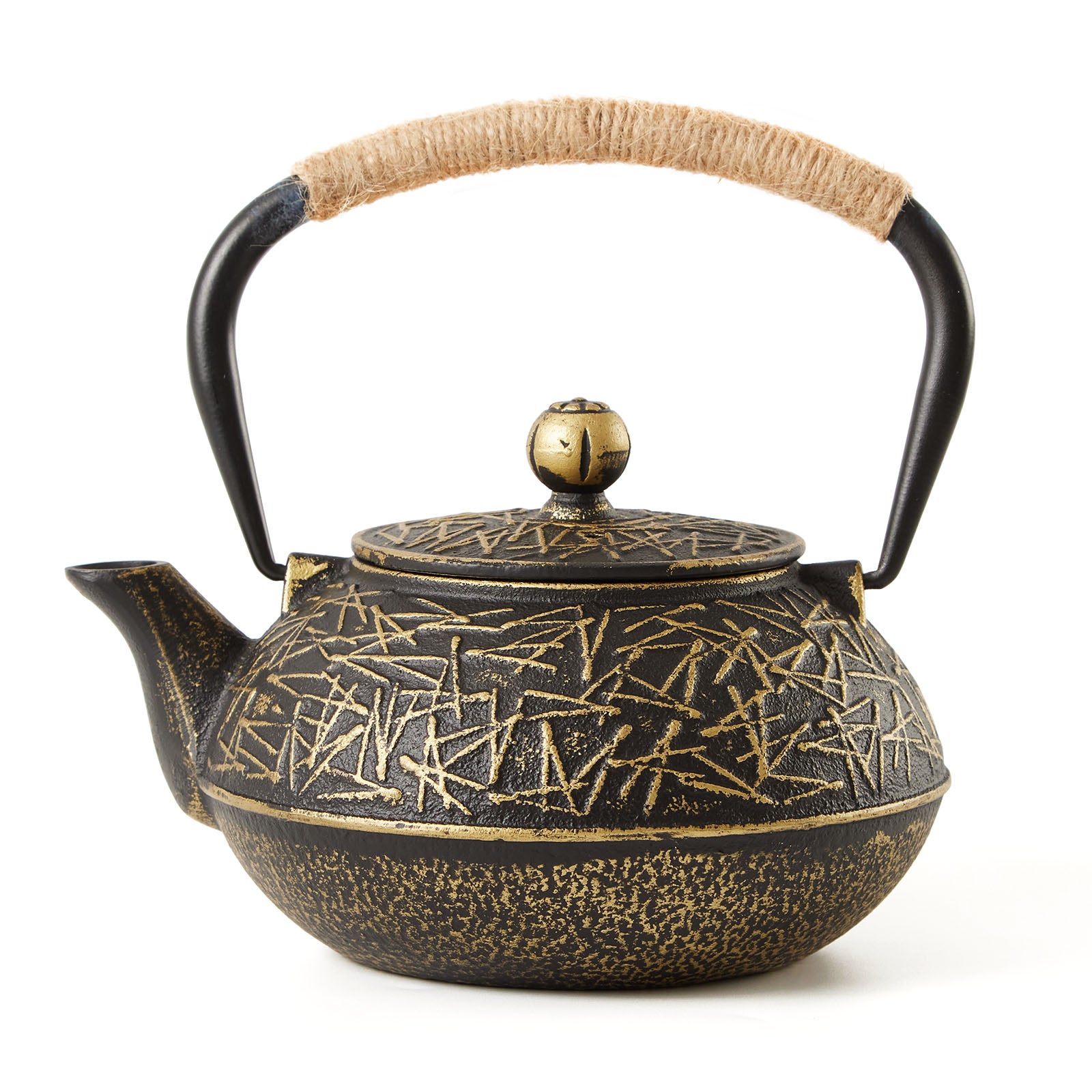 900ml Black & Gold Cast Iron Teapot