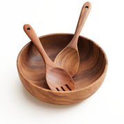 Chenshia Acacia Wood Salad Bowl With Fork Spoon Natural Tableware -23.7cm
