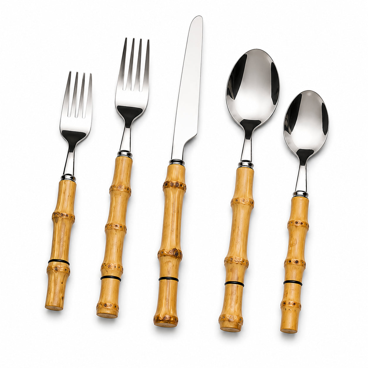 Bamboo Cutlery Set Stainless Steel Luxury Knives Forks Spoons Pack