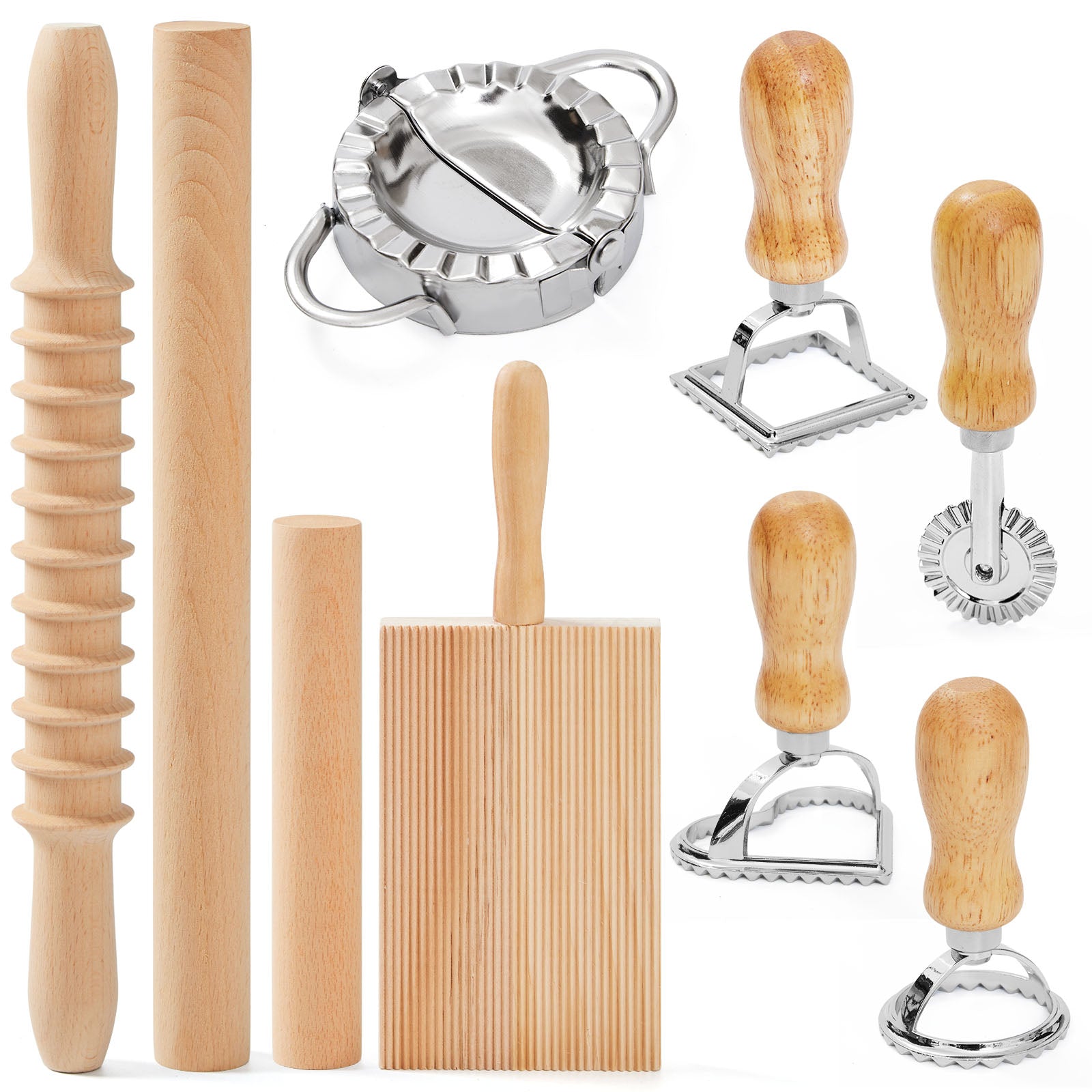 9Pc Pasta Making Tool Set Gnocchi Board with Ravioli Stamp Kit
