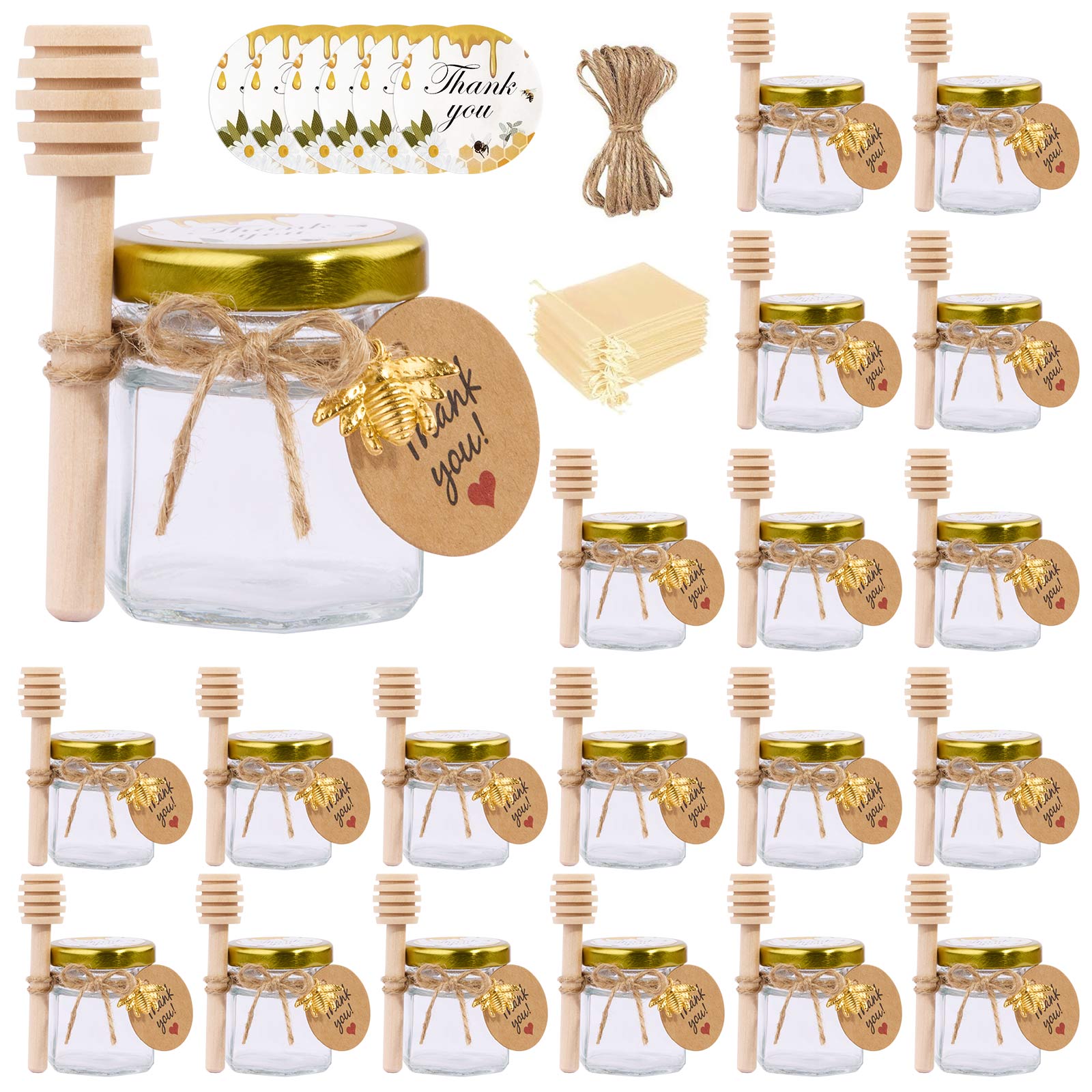 20-Pack Mini Glass Honey Jars
