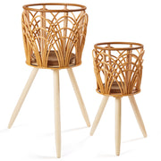 Rattan Handwoven Flower Basket Stand Set