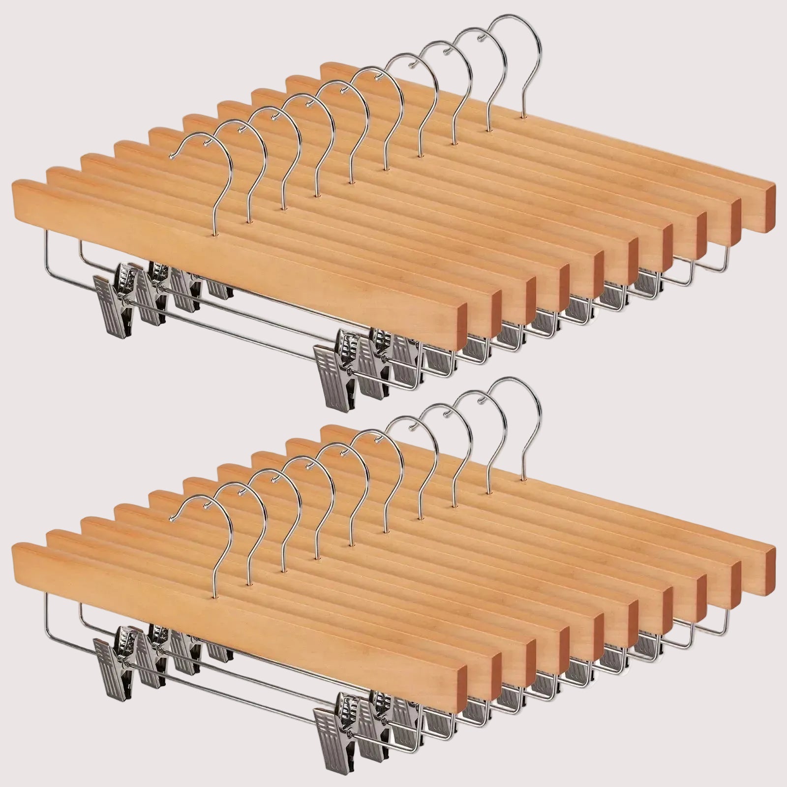 Chenshia 20Pc Wooden Hangers Pants Skirt Hangers Adjustable Non-Slip Clips