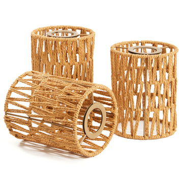 3-Piece Handcrafted Woven Rattan Lampshade Light Cover & Home Decor