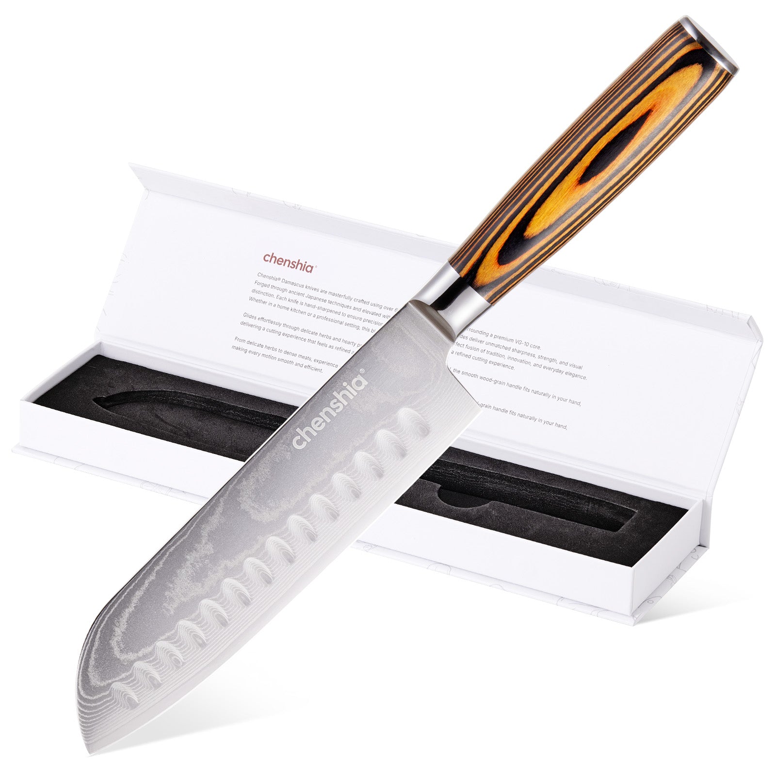 18cm Damascus Steel Santoku Kitchen Knife with Wood Handle