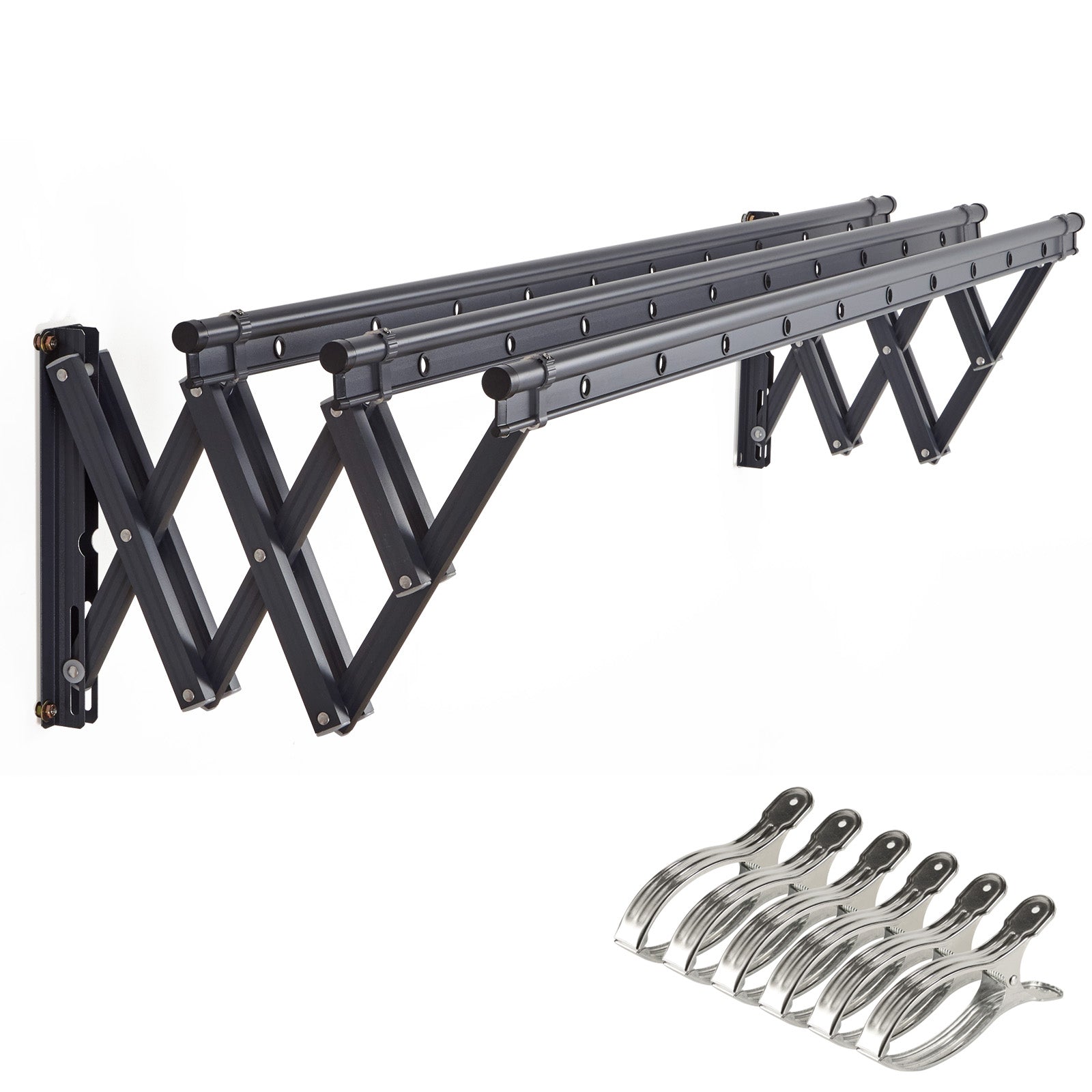 2m Wall-Mounted Aluminium Drying Rack with Windproof Clips