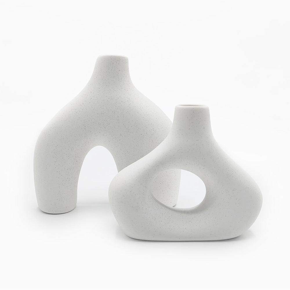 Nordic Ceramic Vase Set 2 Piece Minimalist Boho Flower Pot Decor