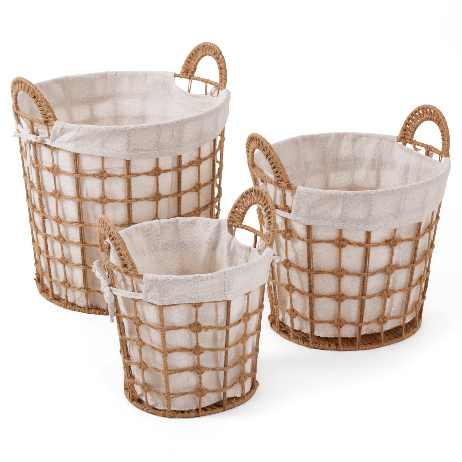 3Pc Woven Hemp Cotton Bedroom Laundry Toy Clothes Storage Basket