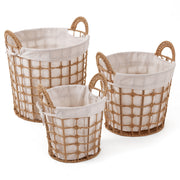 3Pc Woven Hemp Cotton Bedroom Laundry Toy Clothes Storage Basket