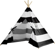 Kids Teepee Tent Cotton Canvas Indoor Playroom Playhouse Nook - Black & White