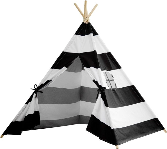 Kids Teepee Tent Cotton Canvas Indoor Playroom Playhouse Nook - Black & White
