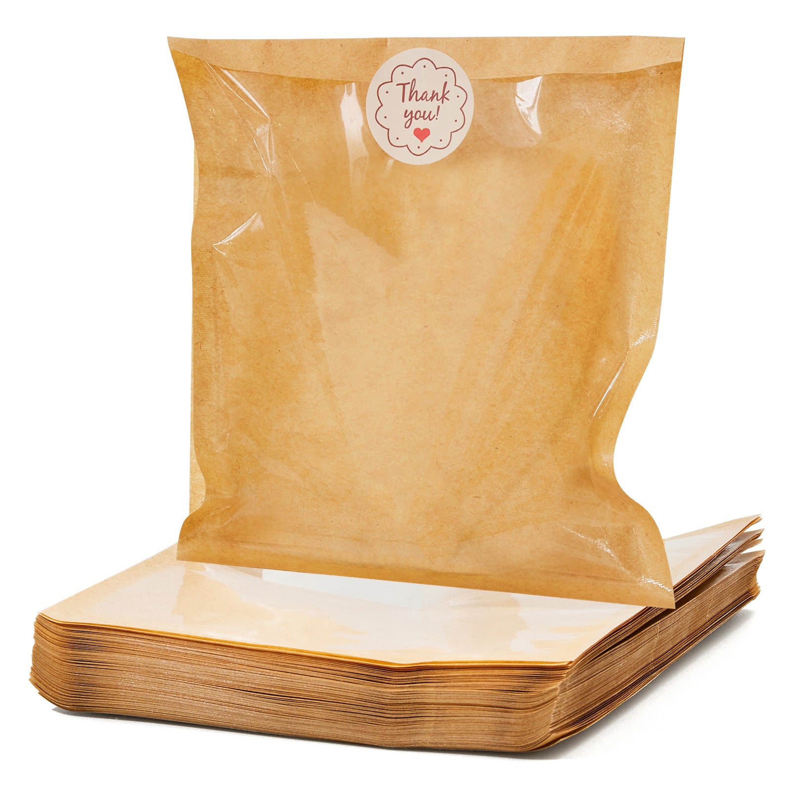 Kraft Paper Food Bags with Window - 100 Pack