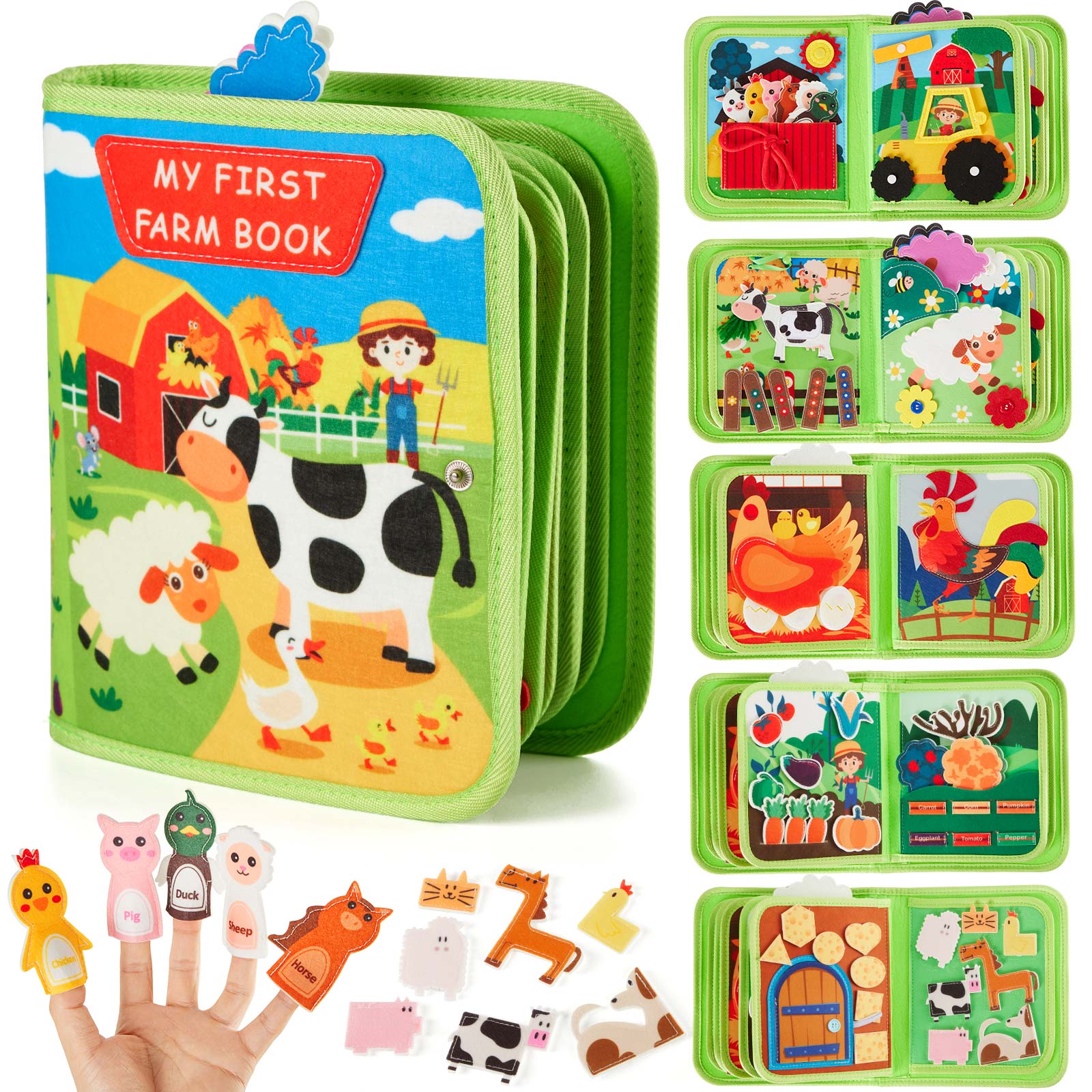 Montessori Toddler Farm Book 10-Page Kids Sensory Play & Learn Book