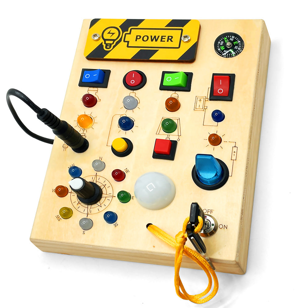 Montessori Busy Board LED Lights Wooden Switch Sensory Travel Toy