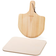 Pizza Stone & Wooden Peel Set - Cordierite Baking Tray Oven Grill BBQ