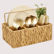 Chenshia 4-Compartment Hand-Woven Wicker Cutlery Holder Tabletop Organizer