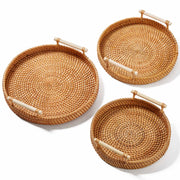 Kitchen Rattan Serving Tray Baskets with Bamboo Handles - 3Pc