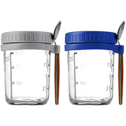 350ml Glass Overnight Oats Jars with Lids and Spoons - 2 Pack