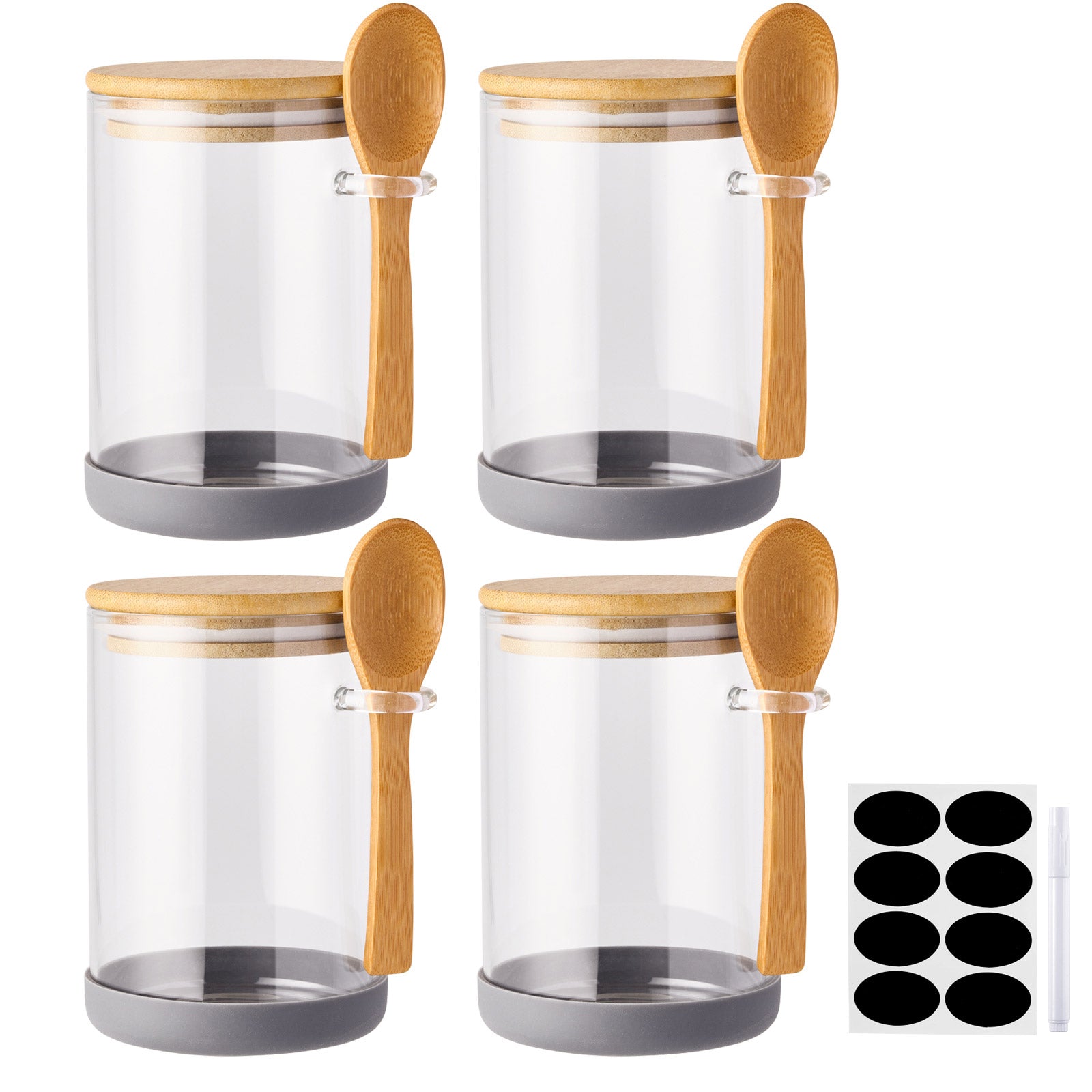450ml Airtight Glass Jars with Bamboo Lids - 4 Pack