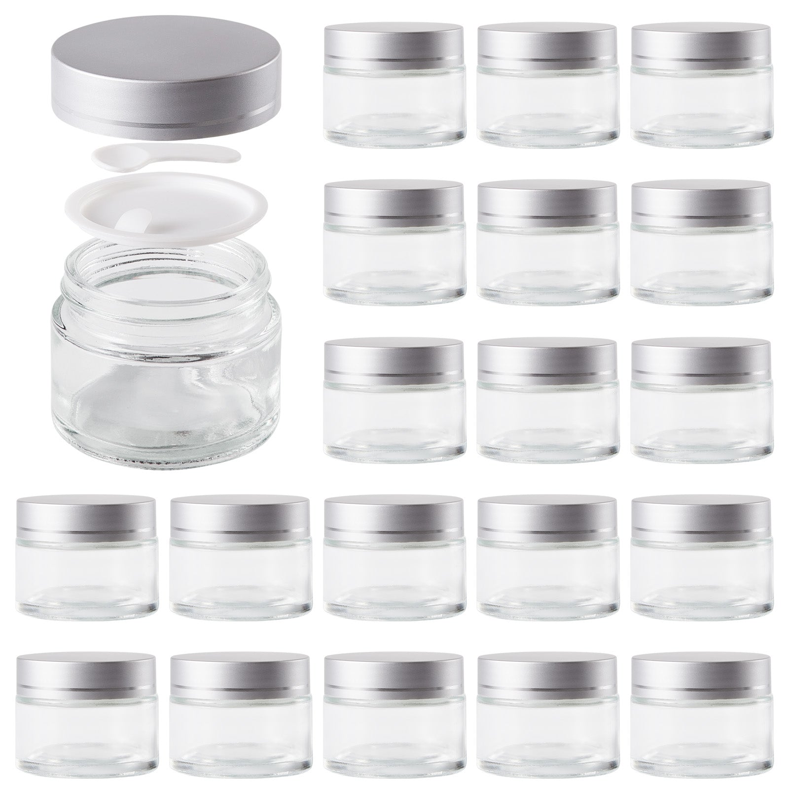 Chenshia 20Pc Glass Cosmetic Jars Leak Proof Travel Containers Spatula&Lids - Transparent