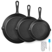 Cast Iron Skillet Pan Set 3-Piece Pre Seasoned Frying Grill Cookware