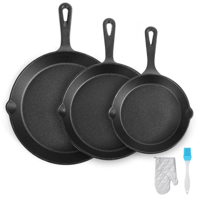 Cast Iron Skillet Pan Set 3-Piece Pre Seasoned Frying Grill Cookware